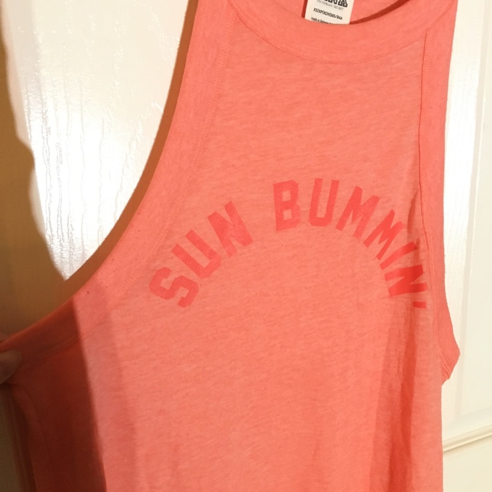 VS PINK Coral Tank Top "Sun Bummin" Muscle High Neck Cotton Lightweight Size XS